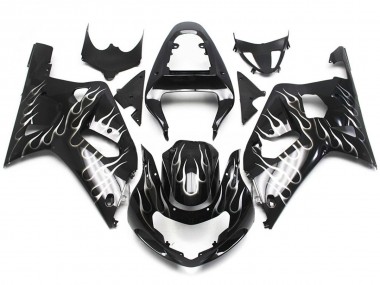 2001-2003 Black and White Gloss Flame GSXR 600-750 Motorcycle Fairings
